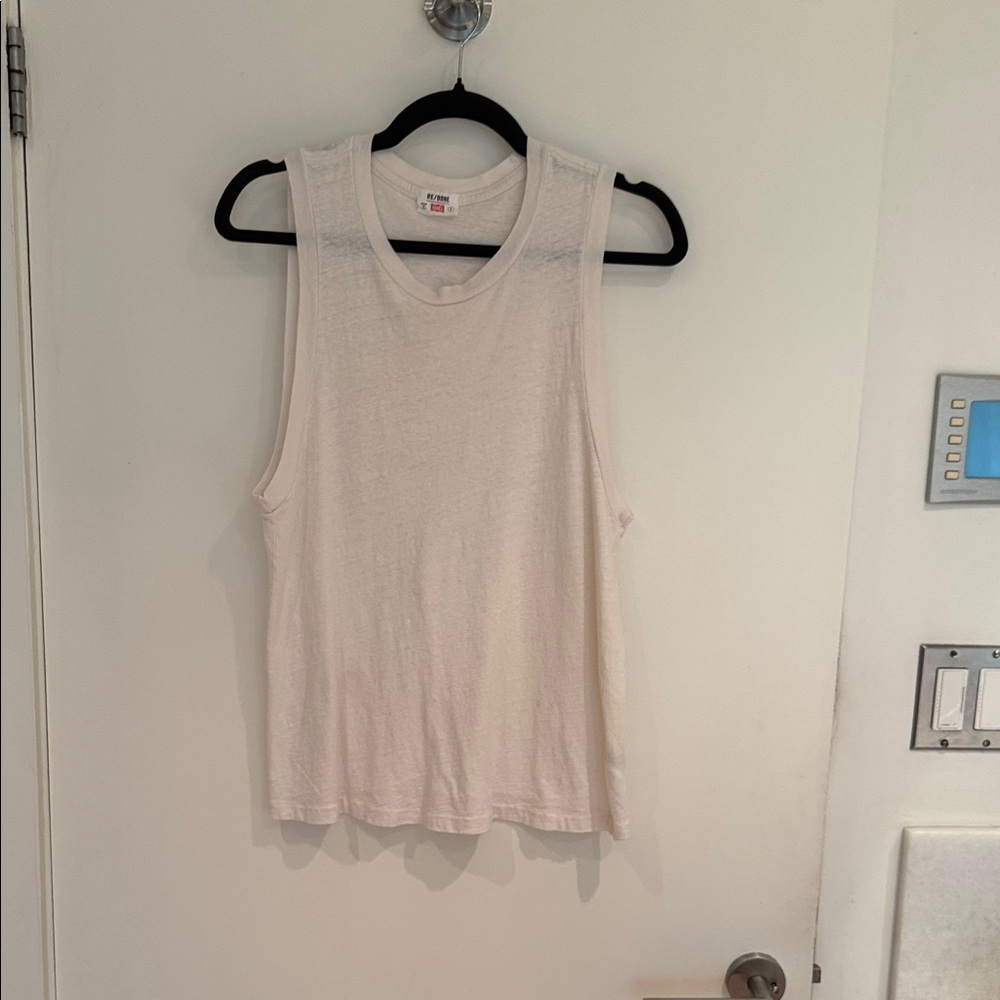 Re/Done White Ribbed Muscle Tank